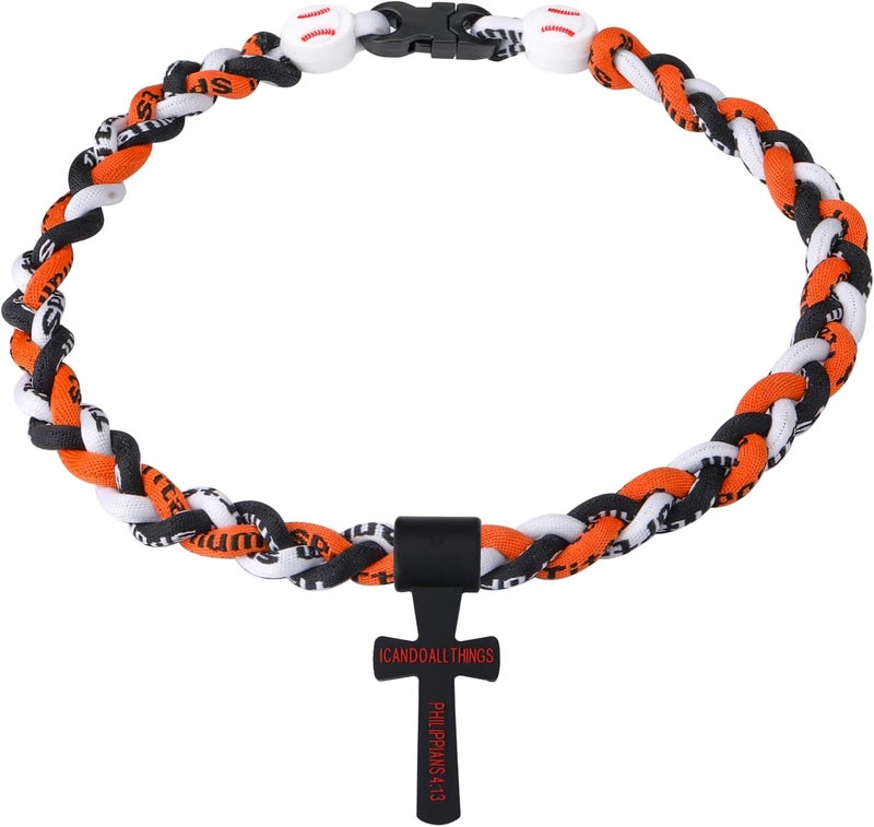 Hawflu Baseball Necklace with Cross Pendant Fashion Three Braided Rope Tornado Design for Sports Fan Baseball Theme Party Gift Idea, 18 Inch - Image 1
